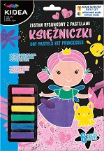 Сухи пастели Kidea - Принцеси - 6 цвята с 6 листа за оцветяване - 