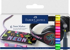 Маркери с неонов ефект Faber-Castell - 6 цвята от серията Creative studio - 