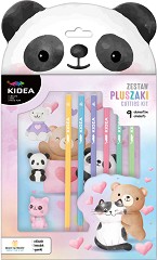Пастелни моливи Kidea Animals - 5 цвята с графитен молив и 3 гумички - 