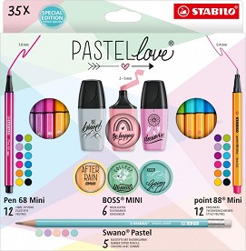 Тънкописци, флумастери, моливи и маркери Stabilo - 35 части от серията Pastellove - 
